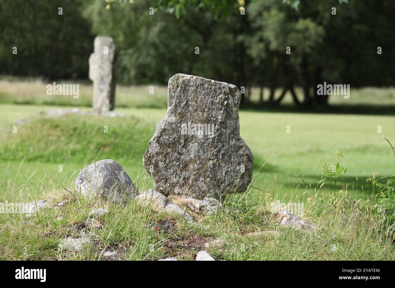 Ancient old cross at Glendalough Monastic Site in Wicklow Mountains National Park Stock Photo