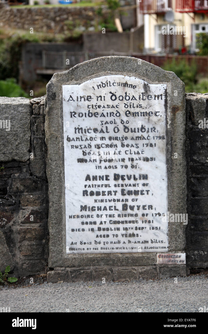 Memorial plaque for Anne Devlin on the bridge at Aughrim in County Wicklow Stock Photo