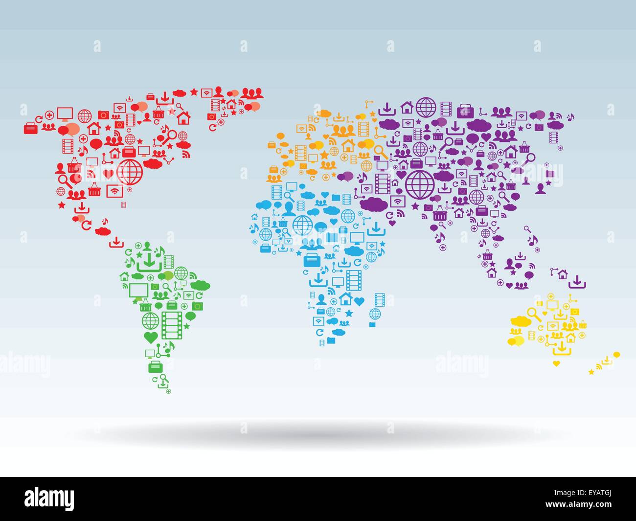 World map made up of technology and communication icons Stock Vector