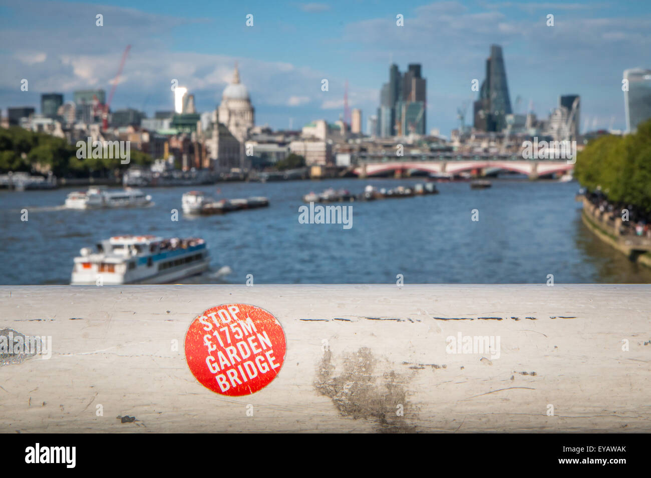 Sticker against the planned Garden Bridge with River view Stock Photo