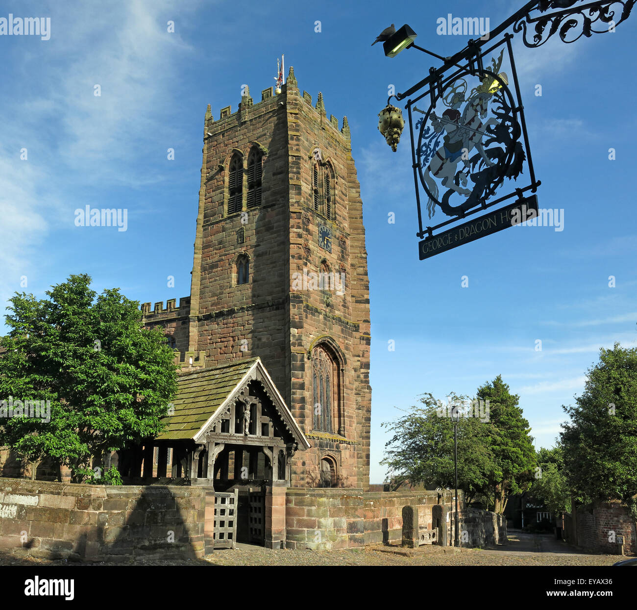 Great Budworth Pub and Parish Church,Northwich,Cheshire,England,UK Stock Photo