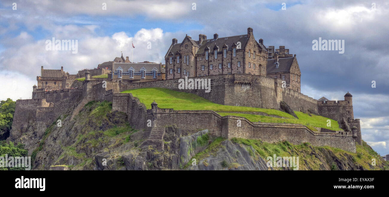 Edinburgh Castle with Dramatic sky, Old Town, Scotland - Unesco world heritage site, UK - In spring wide shot Stock Photo