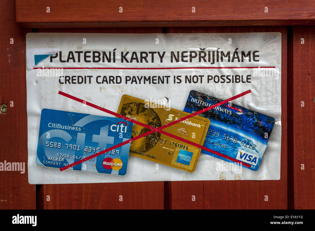 Credit Card payment is not possible, Prague, Czech Republic Stock Photo