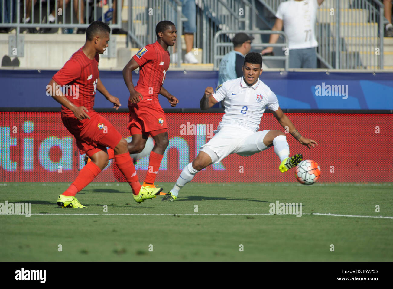 Chester, Pennsylvania, USA. 25th July, 2015. USA player DEANDRE YEDLIN(8) in action against PANAMA in the third place match which was played at PPL Park in Chester Pa (Credit Image: © Ricky Fitchett via ZUMA Wire) Stock Photo