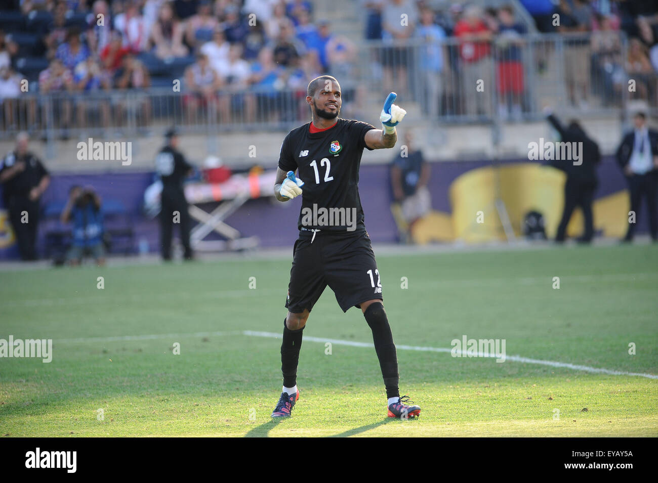 Chester, Pennsylvania, USA. 25th July, 2015. PANAMA goalie, JAIME PENEDO (1) celebrates Panama's win during the third place match which was played at PPL Park in Chester Pa (Credit Image: © Ricky Fitchett via ZUMA Wire) Stock Photo