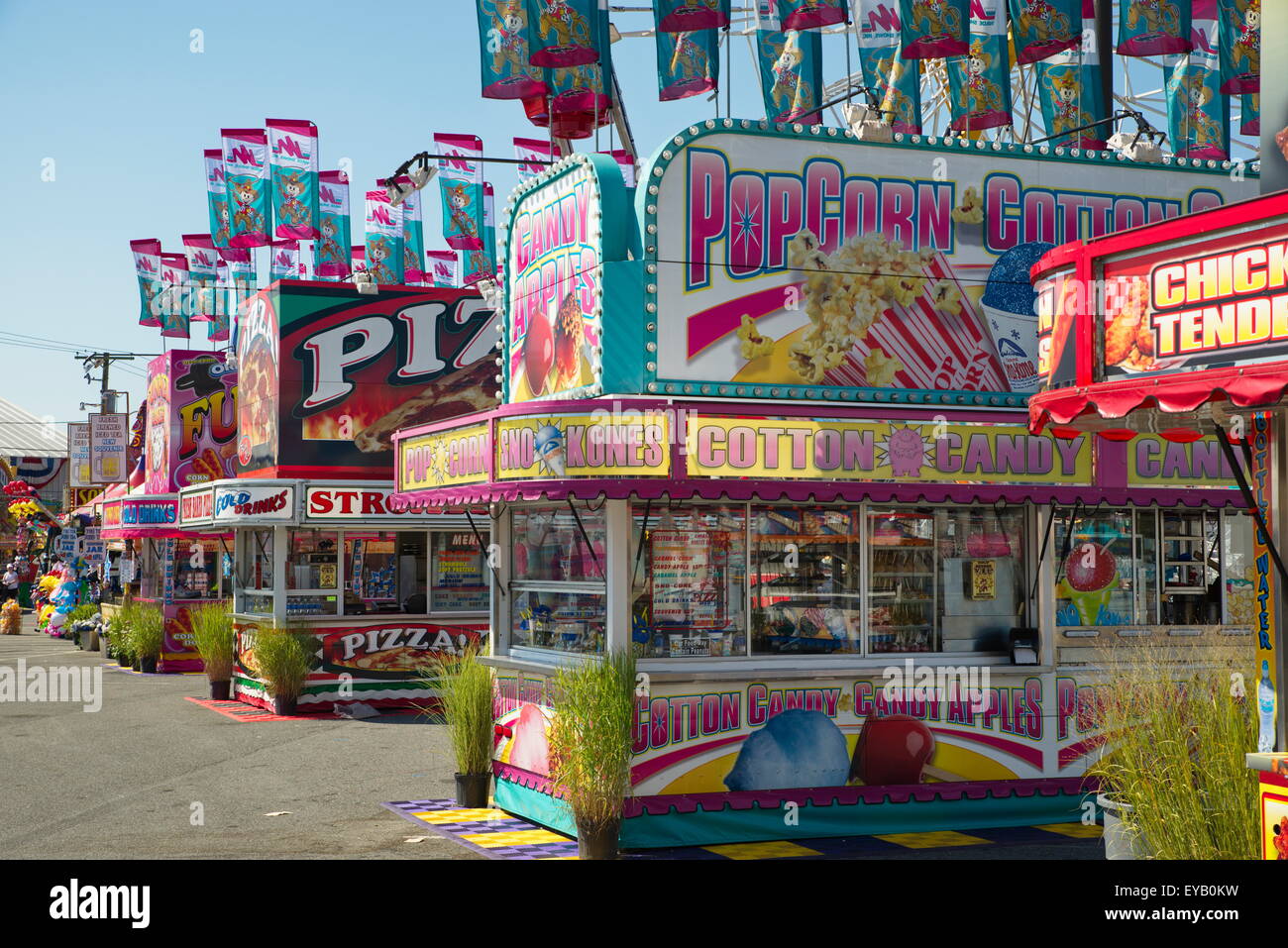 Food concessions along the midway of the Delaware State Fair. Stock Photo