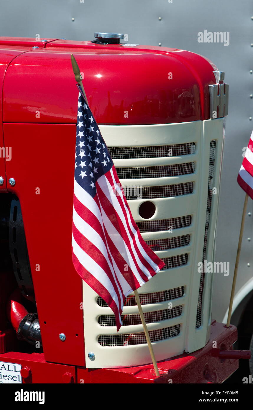 Red Farmall Tractor With American Flag Stock Photo Alamy
