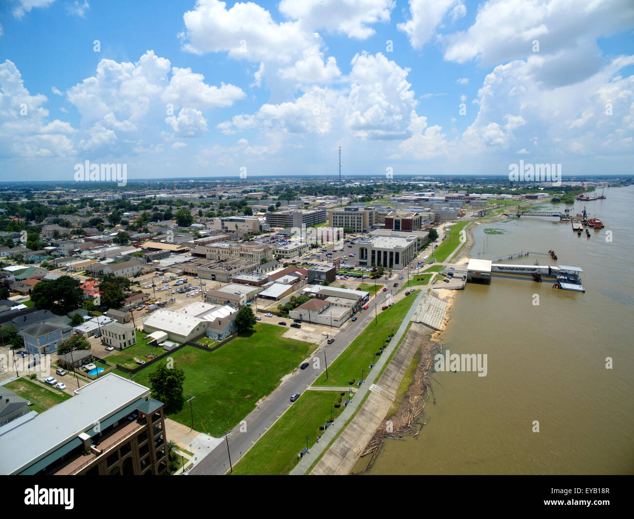 Aerial view of Downtown Gretna, Louisiana on the West Bank of New