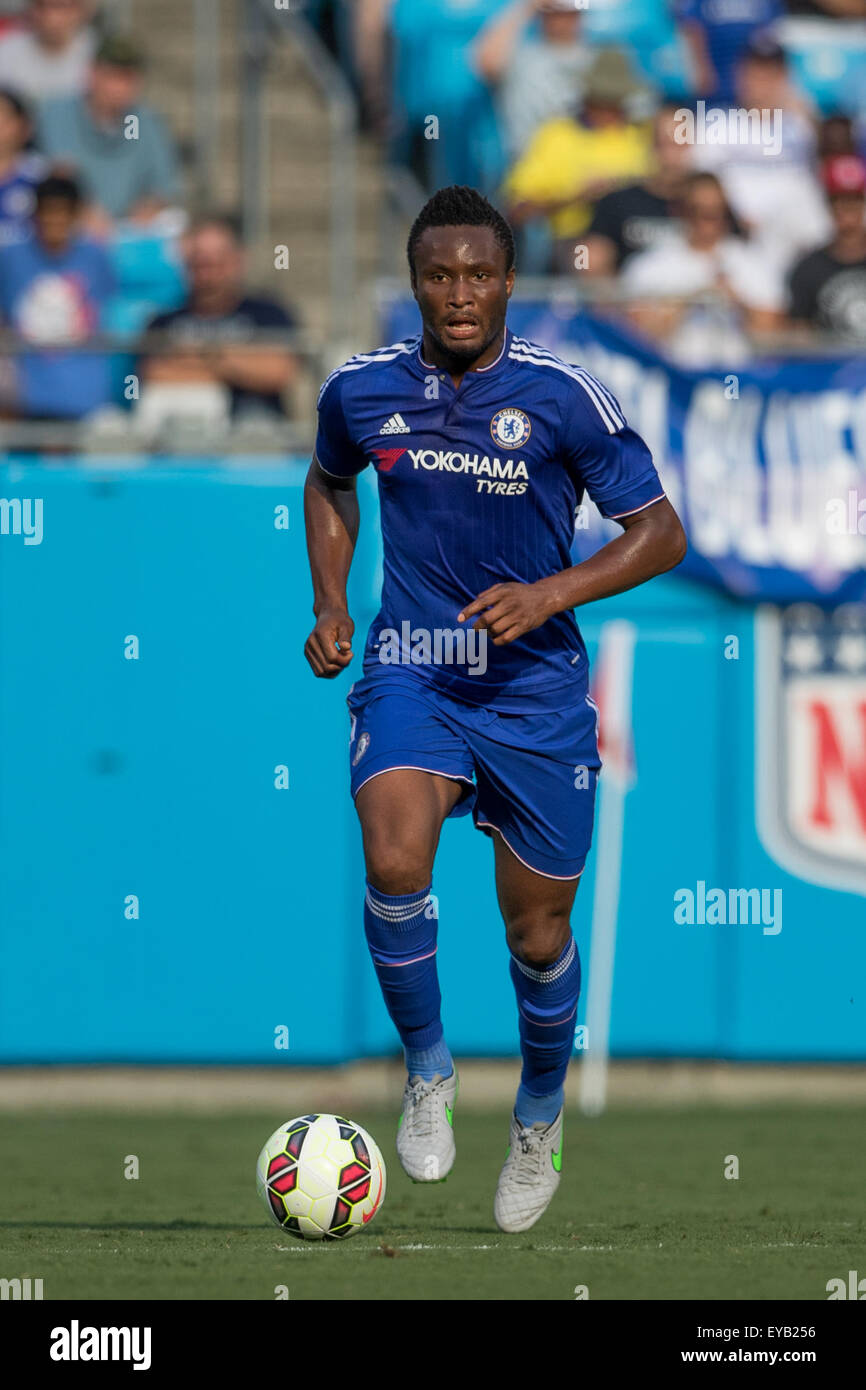 Charlotte, North Carolina, USA. 12th Jan, 2014. Chelsea midfielder Mikel John Obi (12) during match action at Bank of America Stadium in Charlotte, NC. Chelsea goes on to win 1 to 1 over Paris Saint-Germain in PKs (6 to 5) in the 2015 International Champions Cup match. (Credit Image: © Jason Walle via ZUMA Wire) Stock Photo