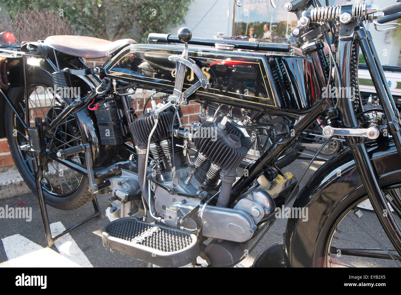 Sydney, Australia. 26th July, 2015. Pictured a AJS v twin D motorcycle motorbike from 1924. Credit:  model10/Alamy Live News Stock Photo