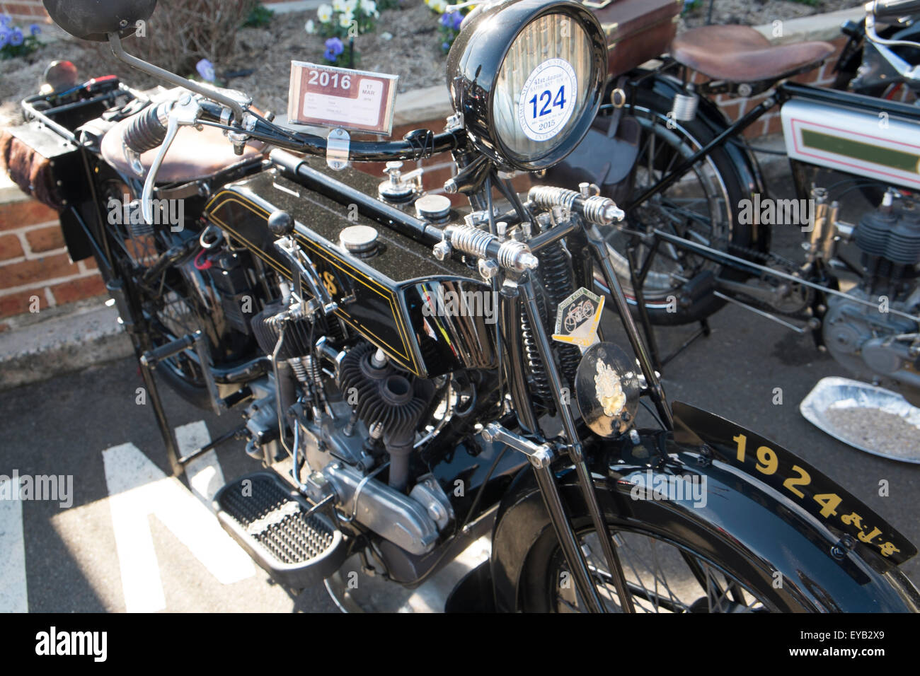 Sydney, Australia. 26th July, 2015. Pictured an AJS v twin D motorbike motorcycle  from 1924. Credit:  model10/Alamy Live News Stock Photo