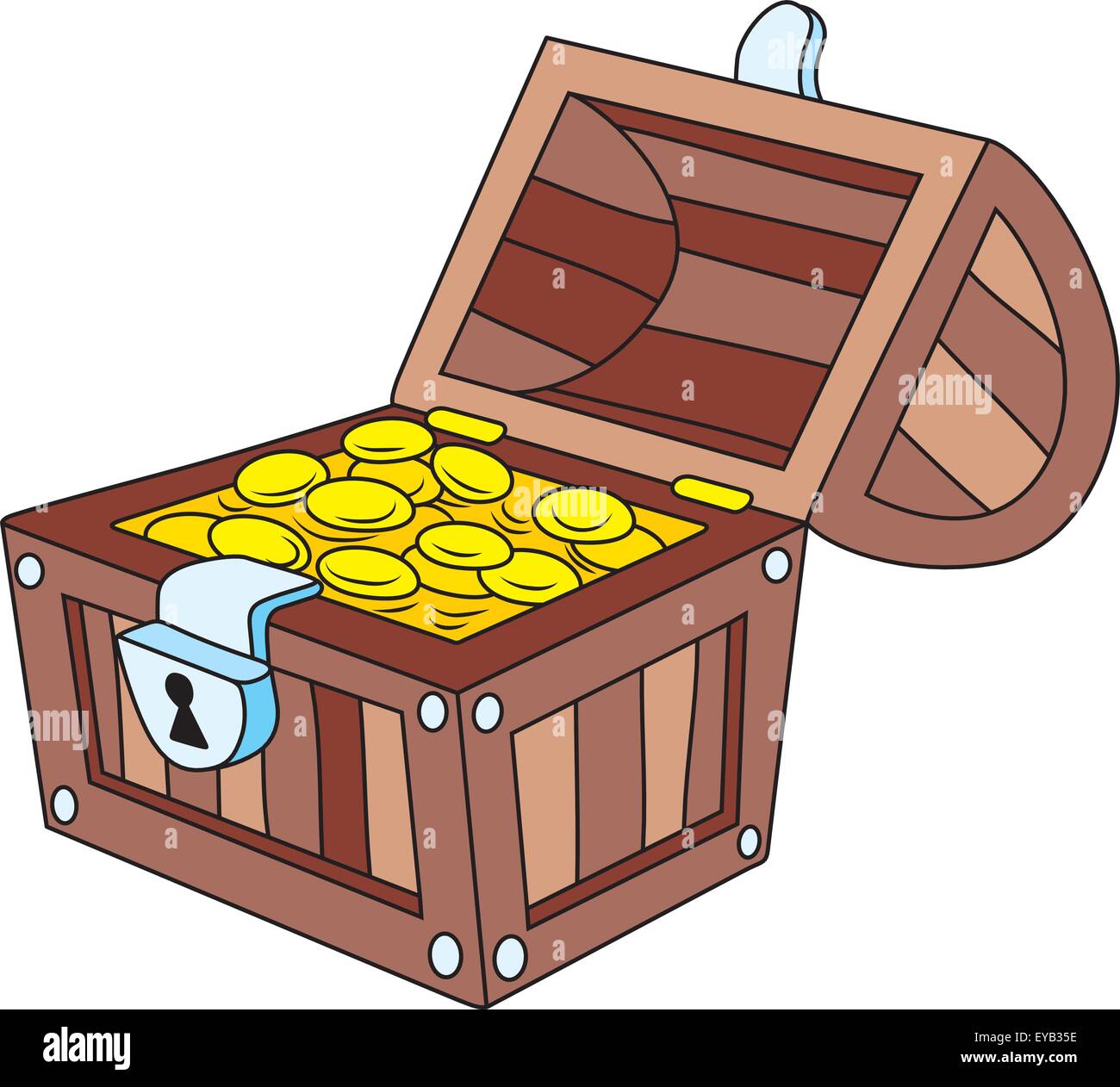 Vector illustration of open wooden treasure chest Stock Vector