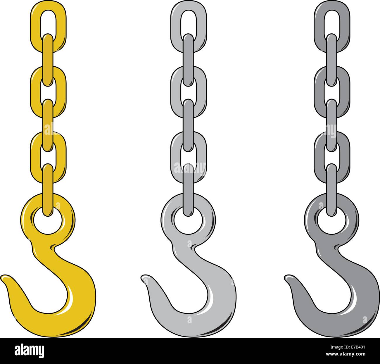 Vector illustration of three different chain and hook Stock Vector