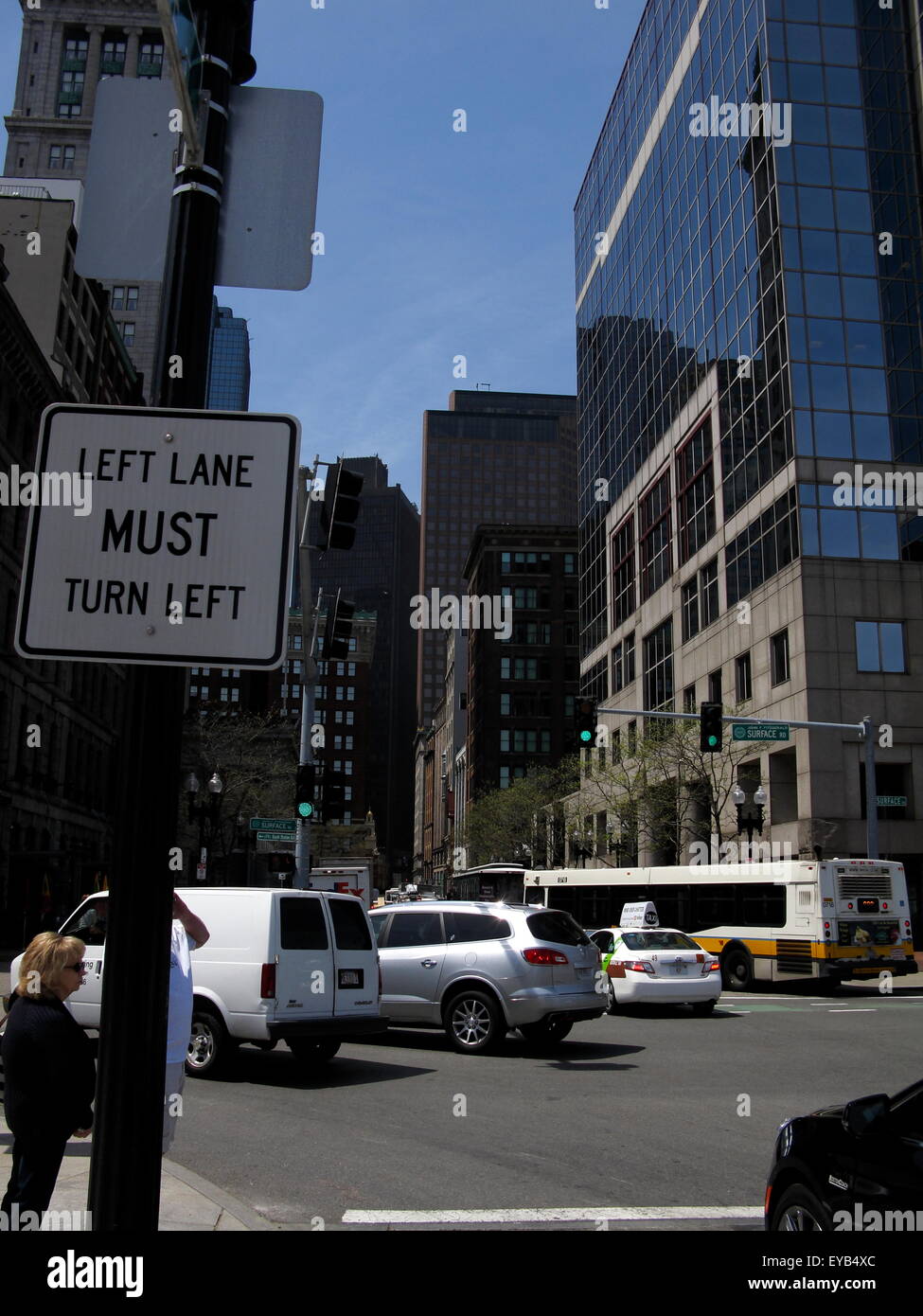 Left lane must turn left sign, Boston, Massachusetts Stock Photo