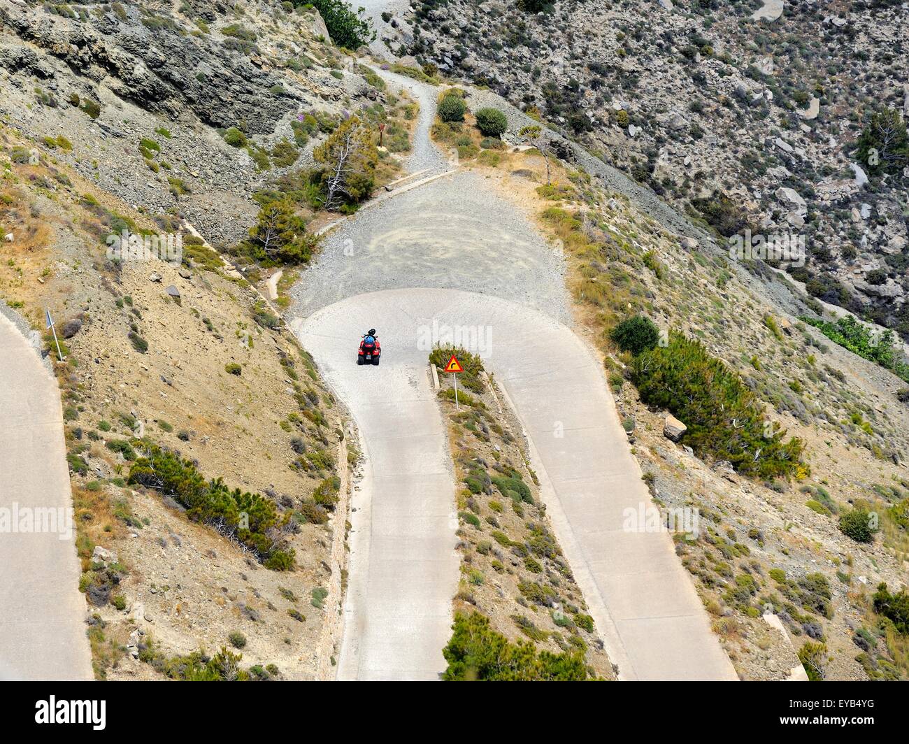 The winding road up to Ancient Thira Santorini,Greece Stock Photo