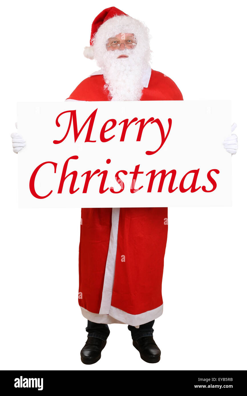 Santa Claus holding banner with Merry Christmas isolated on a white ...