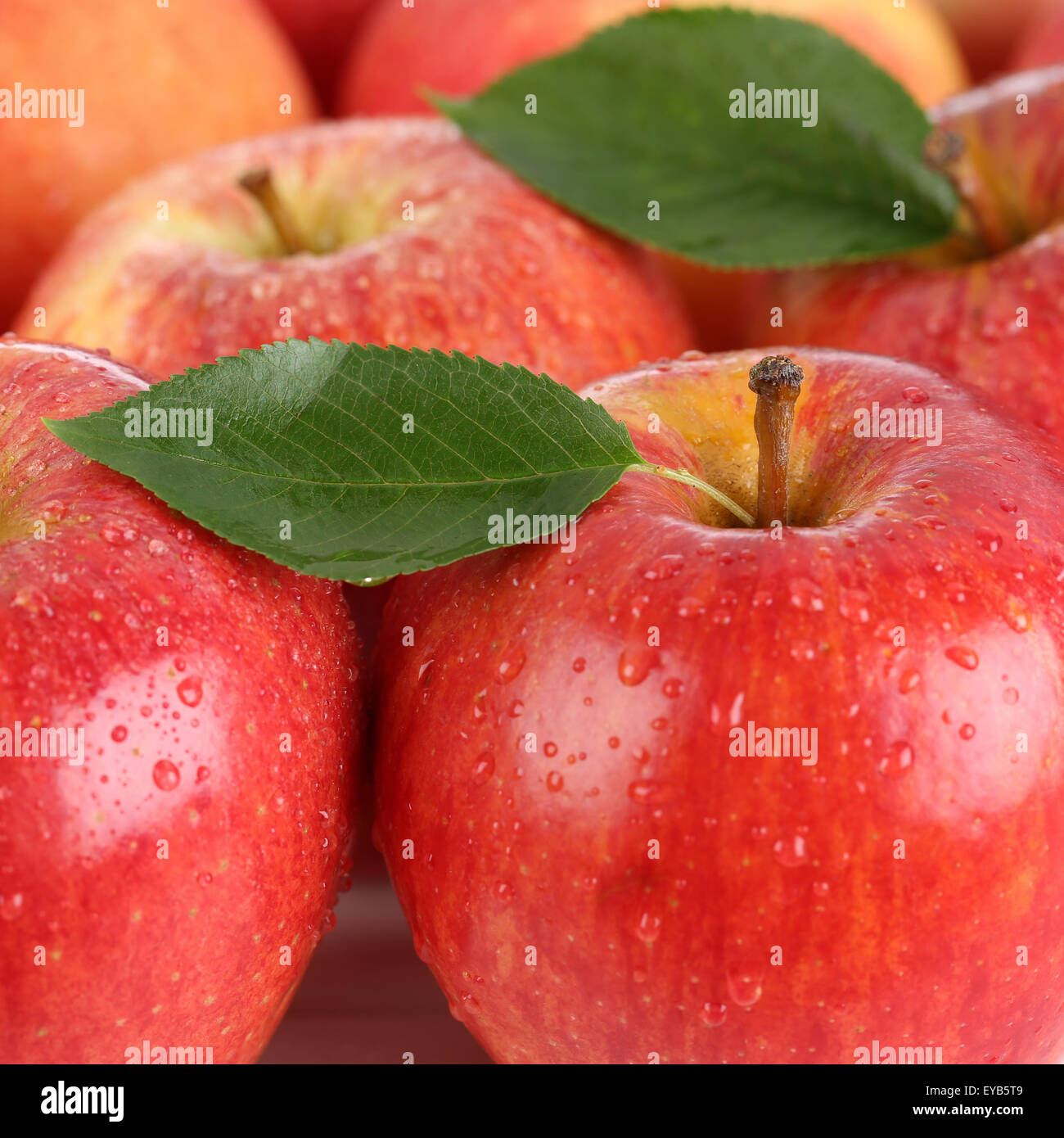 Healthy eating red apple fruits with leaf Stock Photo Alamy