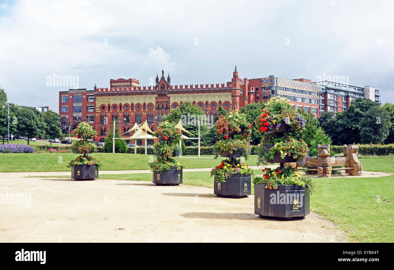 The Templeton Carpet Factory building by Scottish architect William Leiper as seen from Glasgow Green in Glasgow Scotland Stock Photo