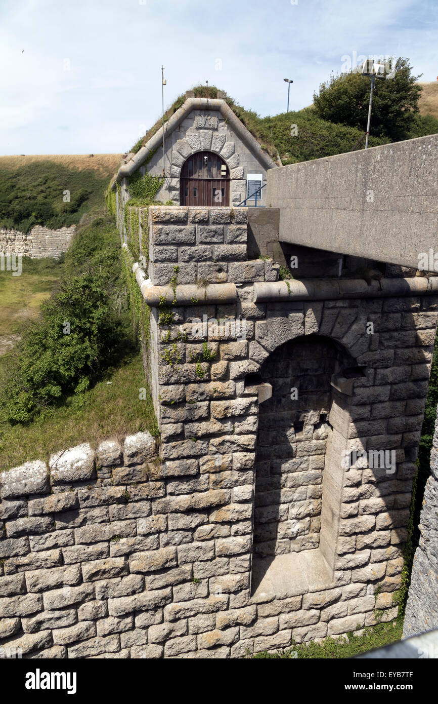 Southern side area to the Verne Citadel Prison on the Isle of Portland in Dorset Stock Photo