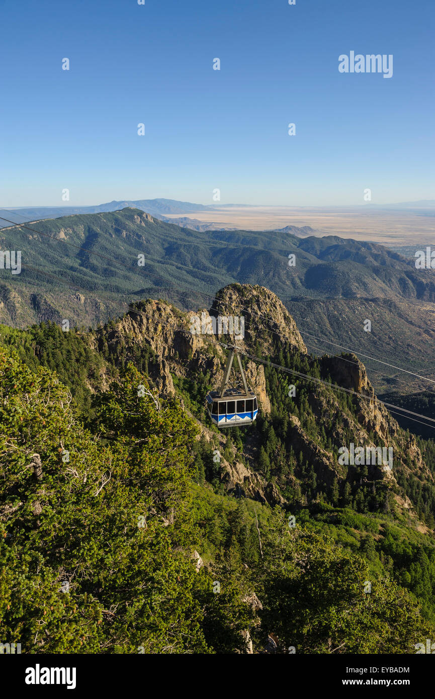 Sandia Aerial Peak Tram with views of the Rio Grande valley. Albuquerque. New Mexico. USA Stock Photo