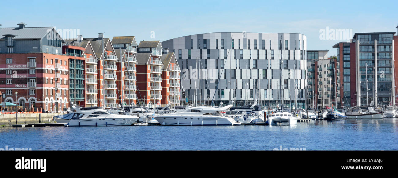 Panoramic view of Ipswich waterfront apartments marina boats and modern