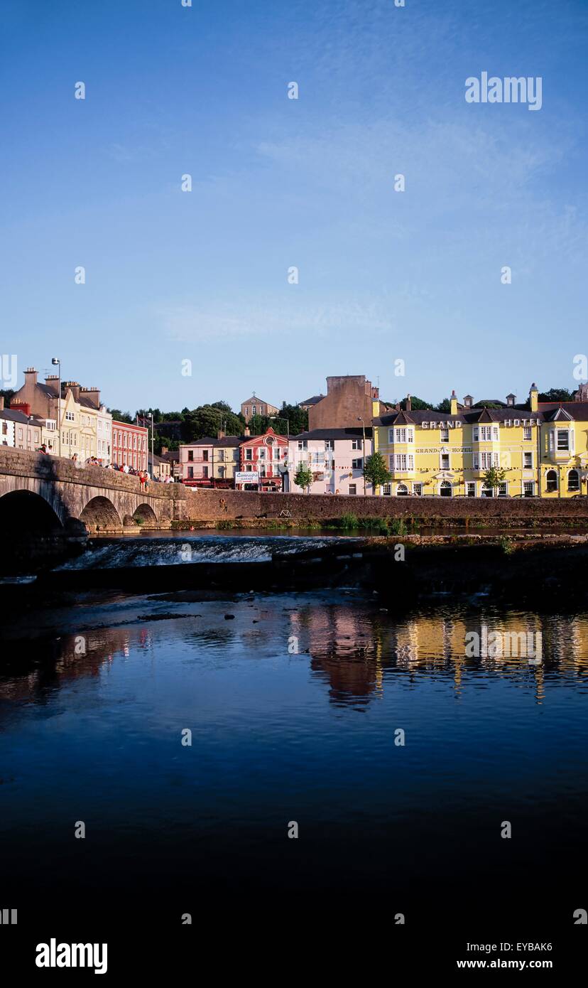River Blackwater, Fermoy, Co Cork, Ireland; Bridge And Buildings With River In The Forefront