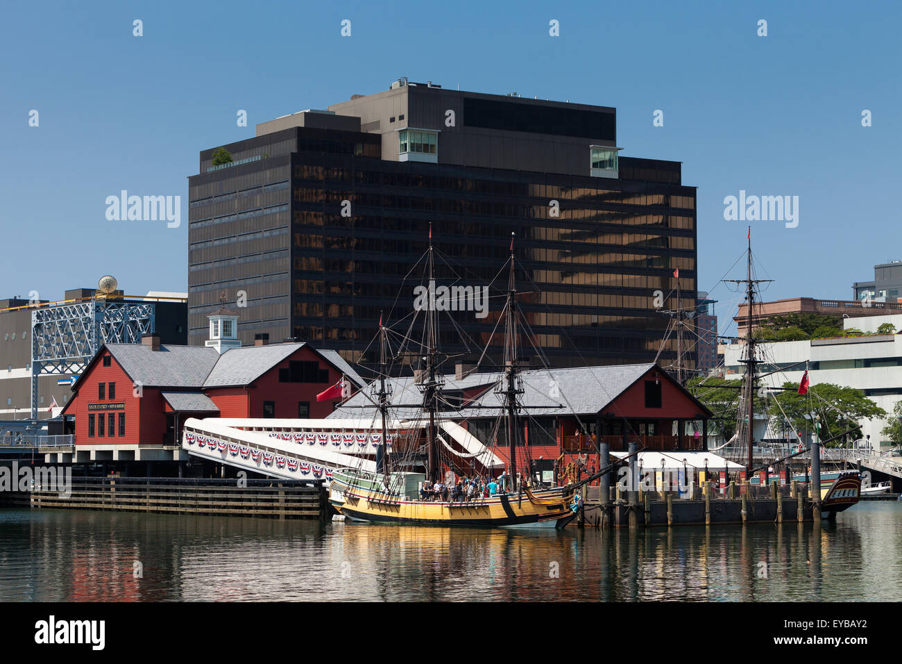 Boston Tea Party Ship Museum, along the Boston Harborwalk on the Atlantic Wharf Waterfront in South Boston Massachusetts Stock Photo