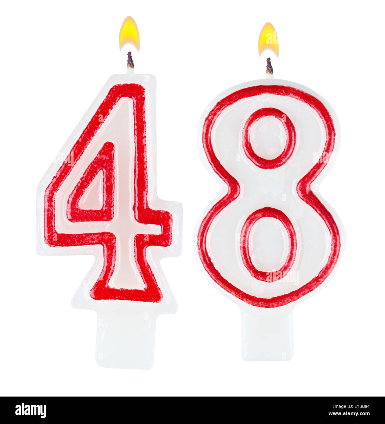 Birthday candles number forty eight isolated on white background Stock Photo