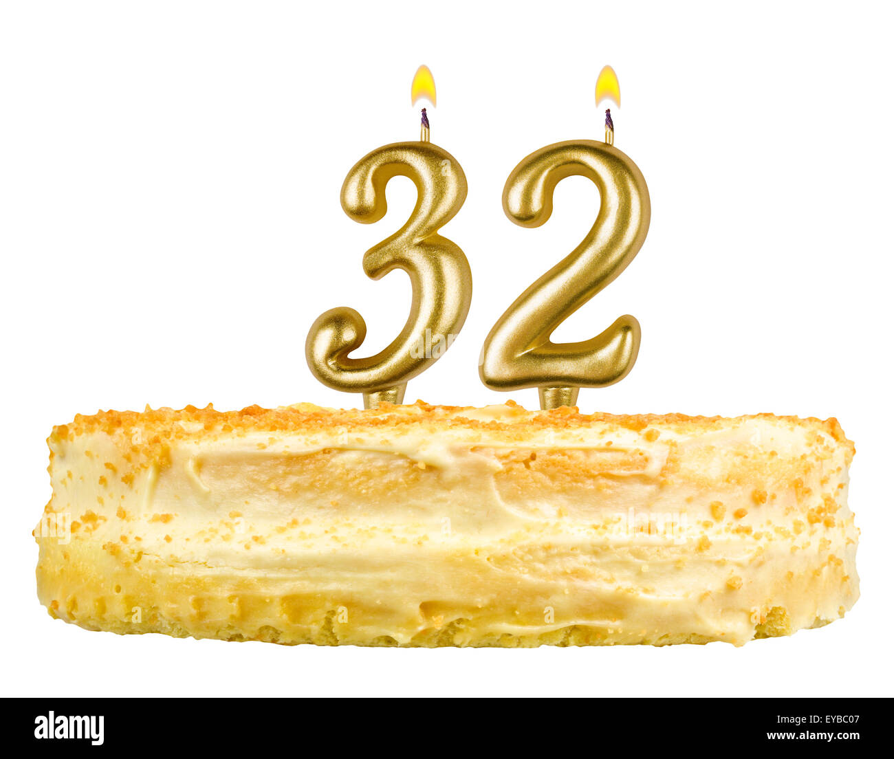 birthday cake with candles number thirty two isolated on white background Stock Photo