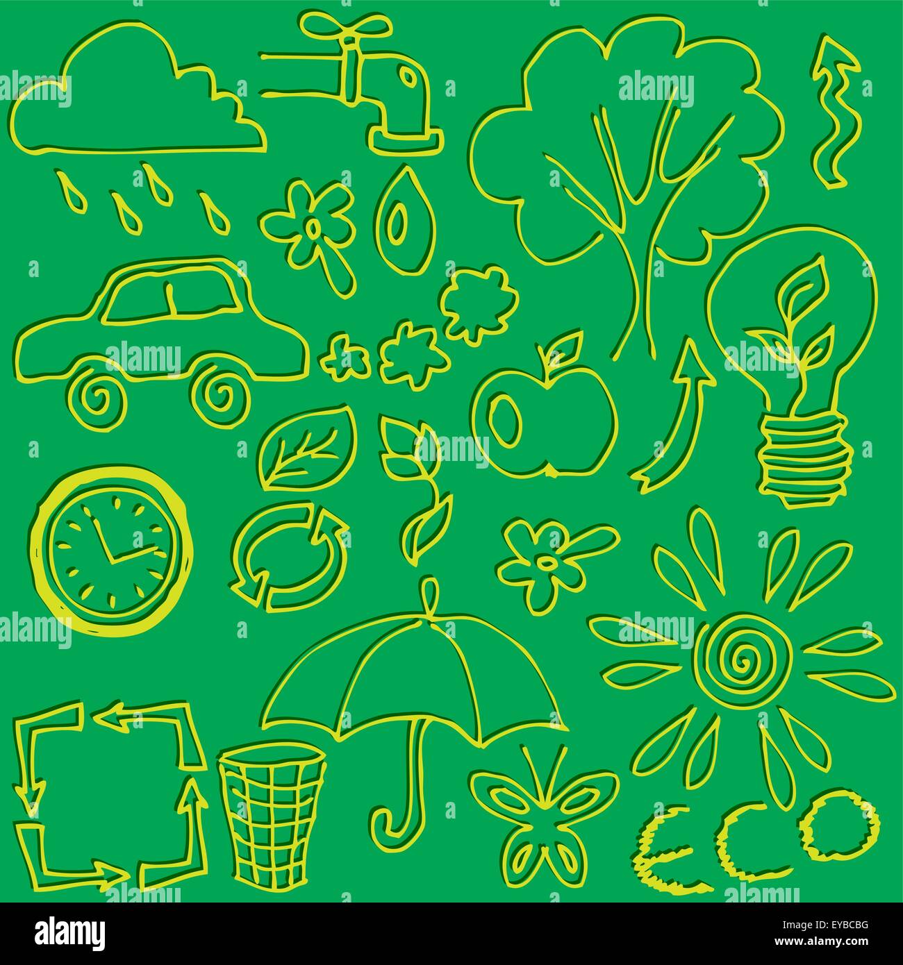 vector set of hand drawings on the theme of ecology Stock Vector Image ...