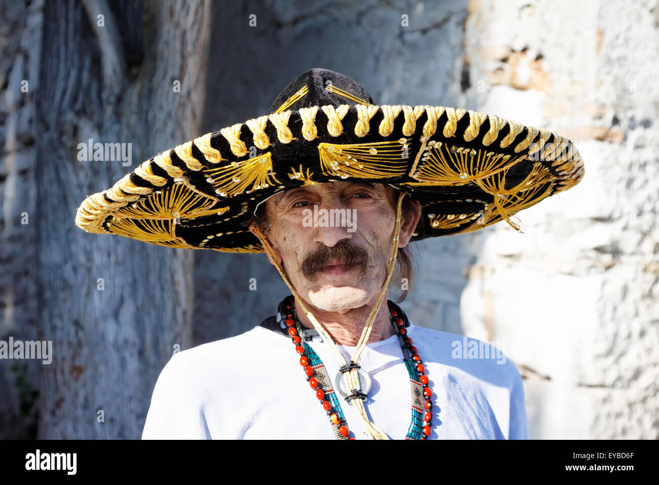 Mexican man with sombrero posing outdoor Stock Photo