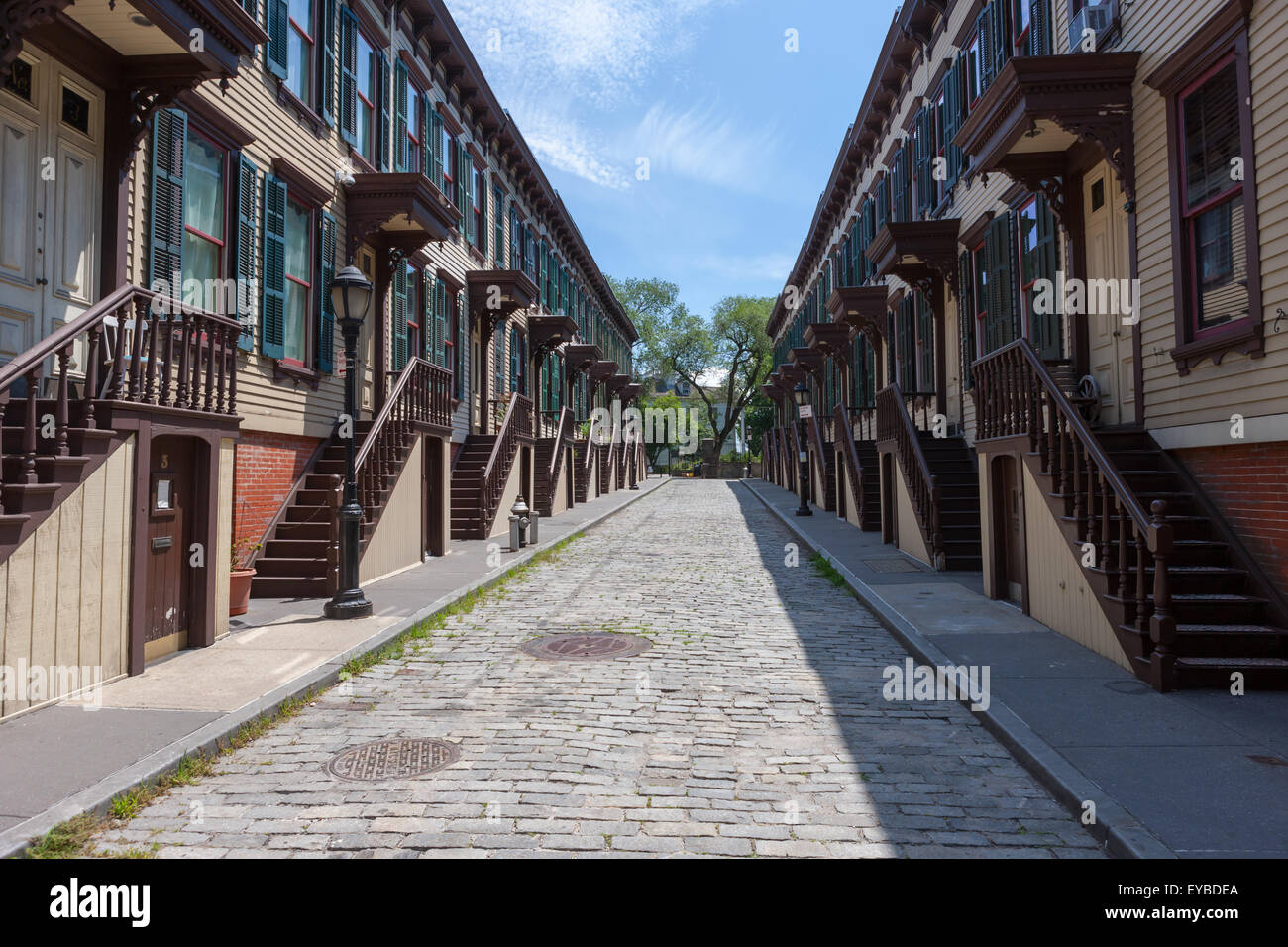 The historic Sylvan Terrace rowhouses in the Jumel Terrace Historic District in Washington Heights, Manhattan, New York City. Stock Photo