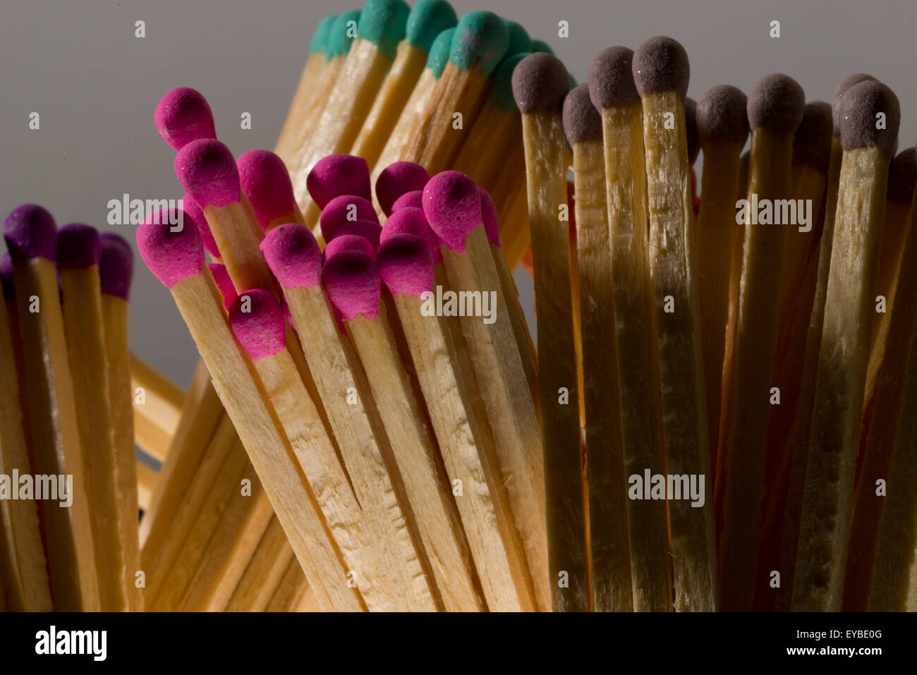 Multicoloured safety match heads. Long matches for lighting a fire