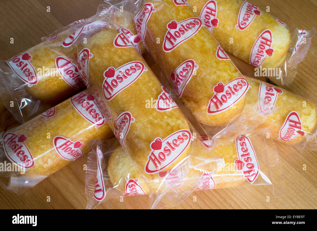 pile of individually wrapped Hostess twinkies Stock Photo