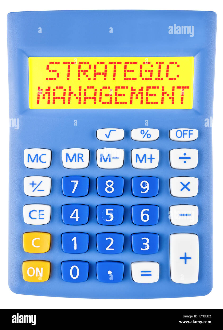 Calculator with STRATEGIC MANAGEMENT on display isolated on white background Stock Photo