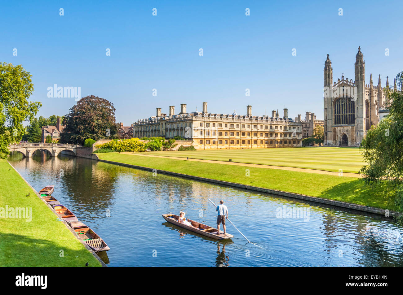Punting on the River Cam from the Backs with Kings college and Kings college chapel Cambridge Cambridgeshire England UK GB  Europe Stock Photo