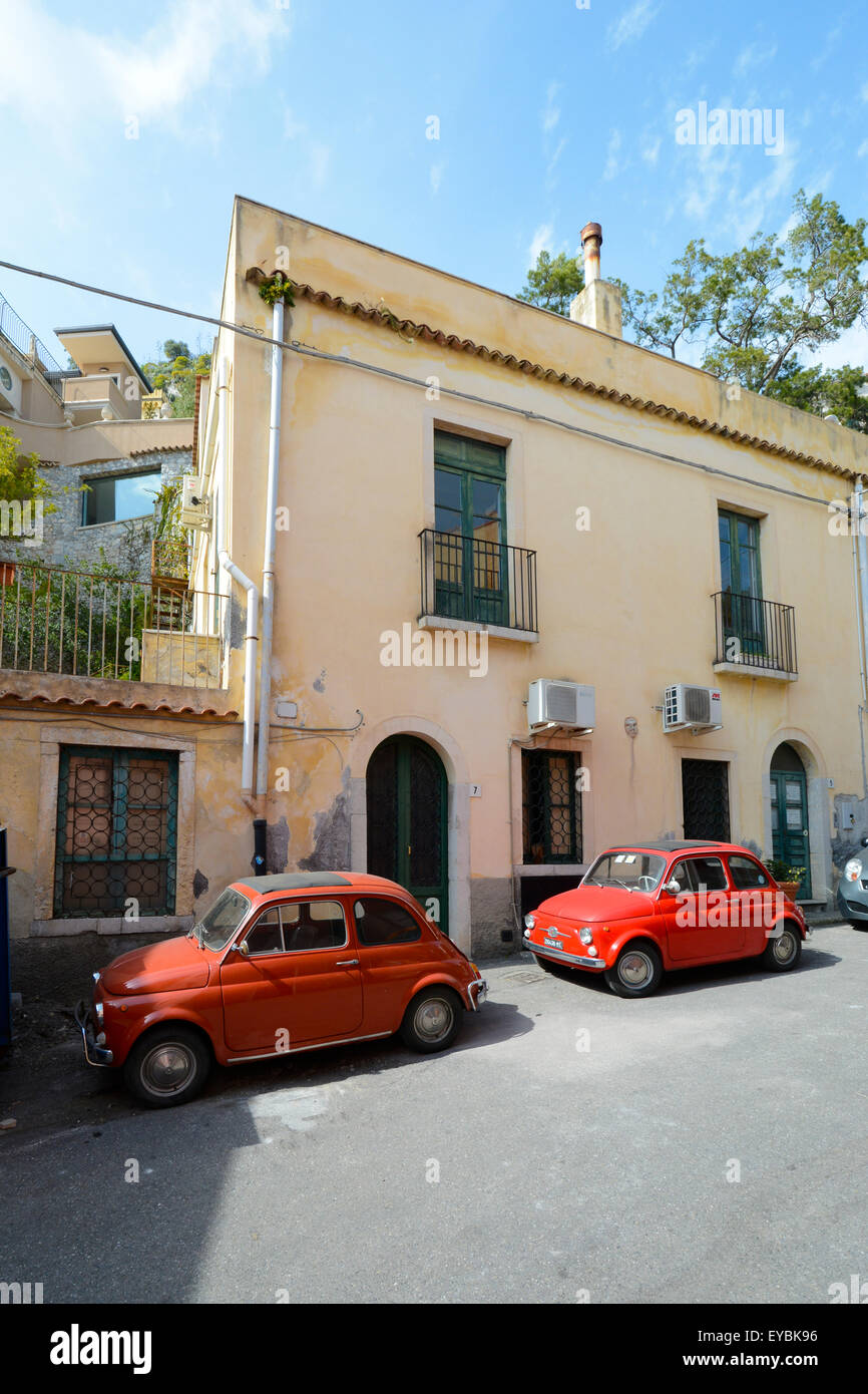 Classic Fiat 500 Cinquecento in Taormina in Sicily, Italy Stock Photo ...