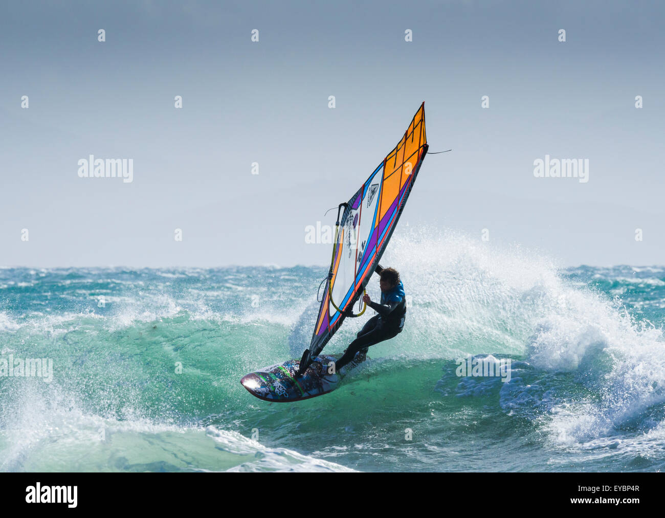 Windsurfing action. Tarifa, Cadiz, Costa de la Luz, Andalusia, Southern