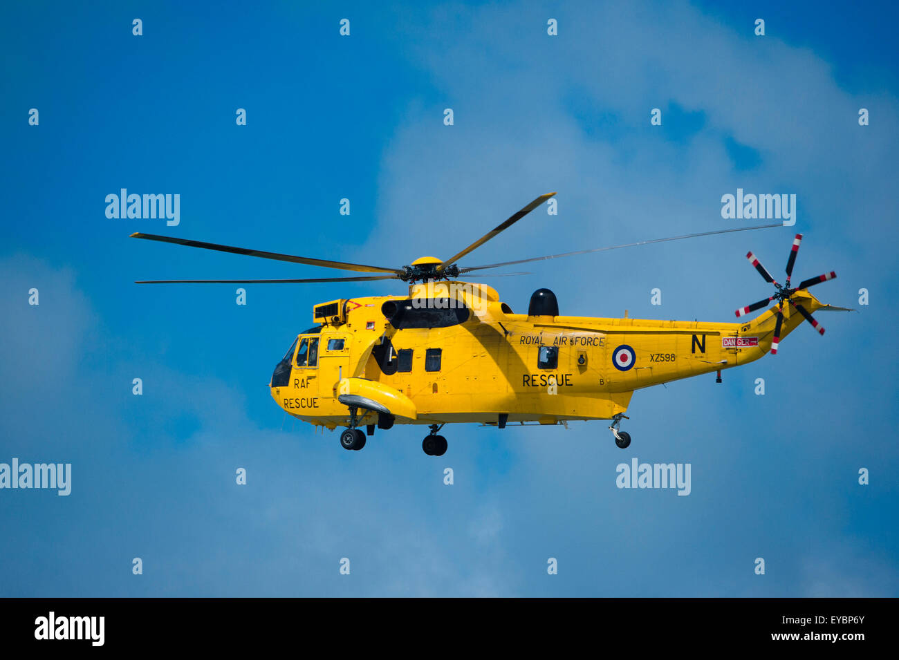 A yellow RAF Sea King emeregency air-sea rescue helicopter Stock Photo ...