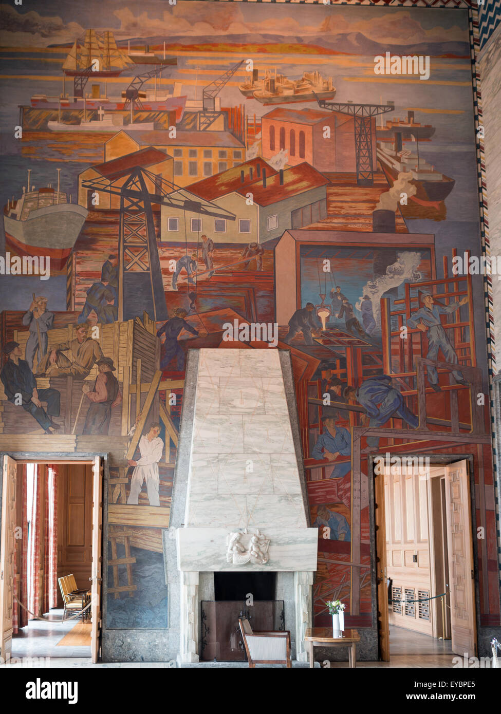 Oslo Radhus interior wall fresco Stock Photo - Alamy