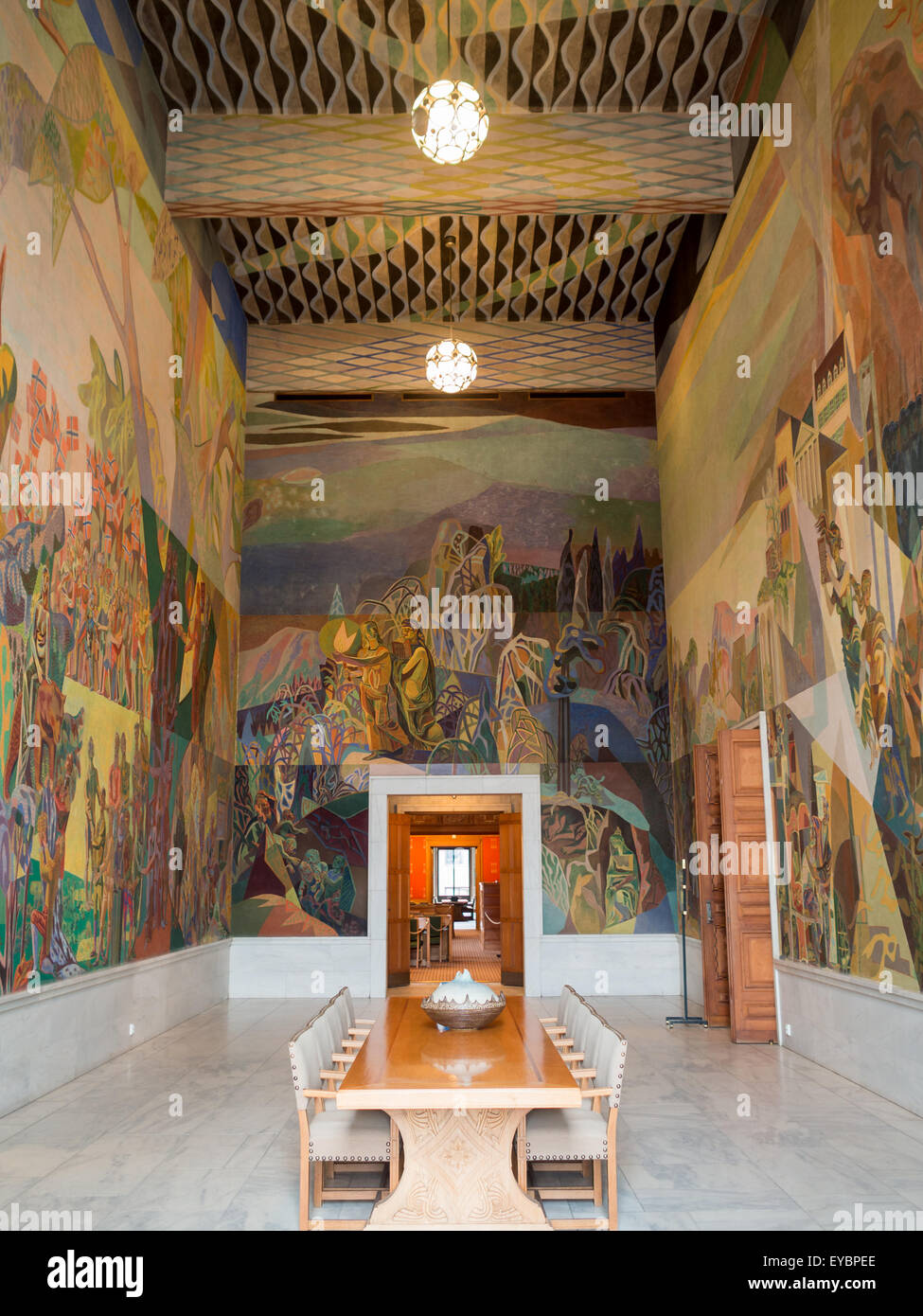 Room of Oslo Radhus with fresco covered walls Stock Photo - Alamy