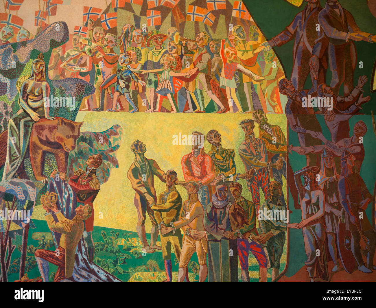 Detail of wall fresco from the Oslo Radhus Stock Photo - Alamy