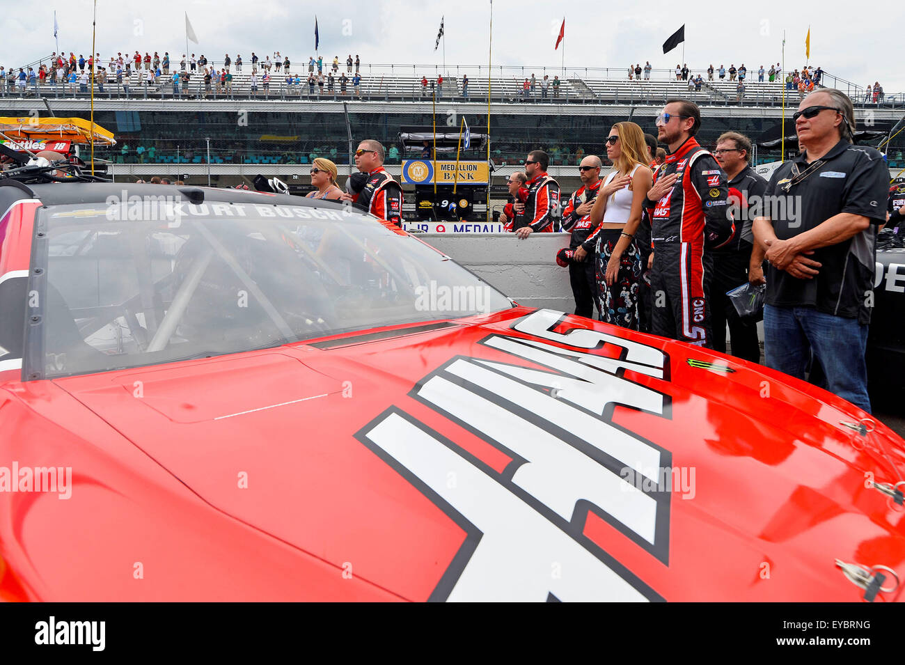 Indianapolis, IN, USA. 26th July, 2015. Indianapolis, IN - Jul 26, 2015: Kurt Busch (41) and his girlfriend Ashley Van Metre stand by the Haas Automation Chevy before the Crown Royal Presents the Jeff Kyle 400 at the Brickyard at Indianapolis Motor Speedway in Indianapolis, IN. Credit:  csm/Alamy Live News Stock Photo