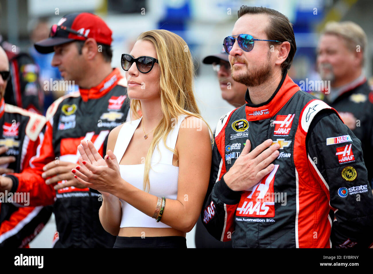 Indianapolis, IN, USA. 26th July, 2015. Indianapolis, IN - Jul 26, 2015: Kurt Busch (41) and his girlfriend Ashley Van Metre stand by the Haas Automation Chevy before the Crown Royal Presents the Jeff Kyle 400 at the Brickyard at Indianapolis Motor Speedway in Indianapolis, IN. Credit:  csm/Alamy Live News Stock Photo