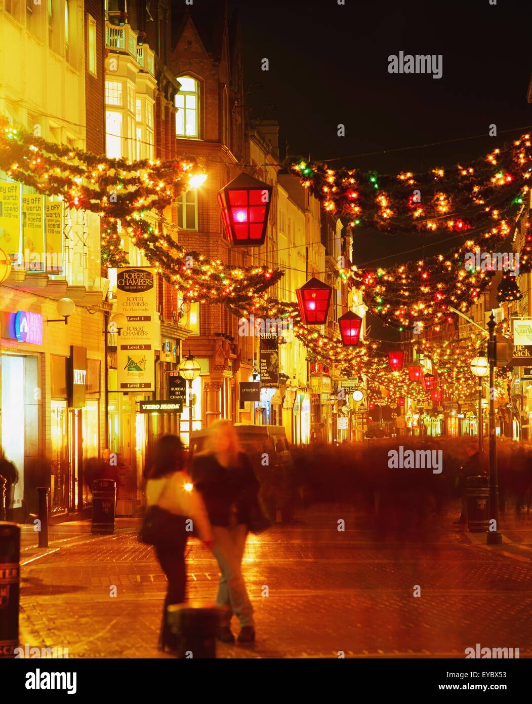 Dublin, Co Dublin, Ireland; Christmas Decorations Hanging In Grafton Street Stock Photo Alamy