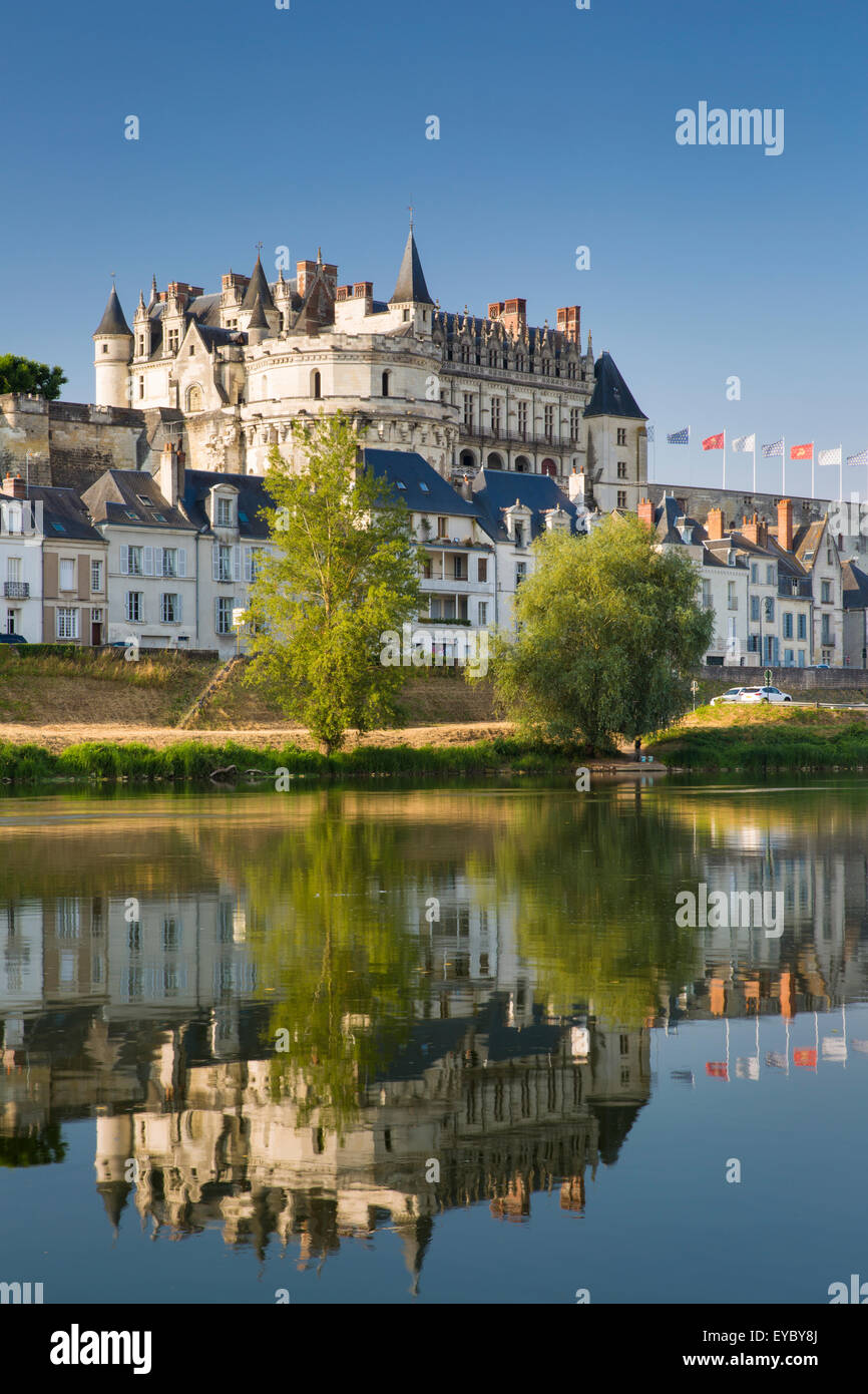 Early morning below Chateau d'Amboise, Amboise, Indre-et-Loire, Centre, France Stock Photo