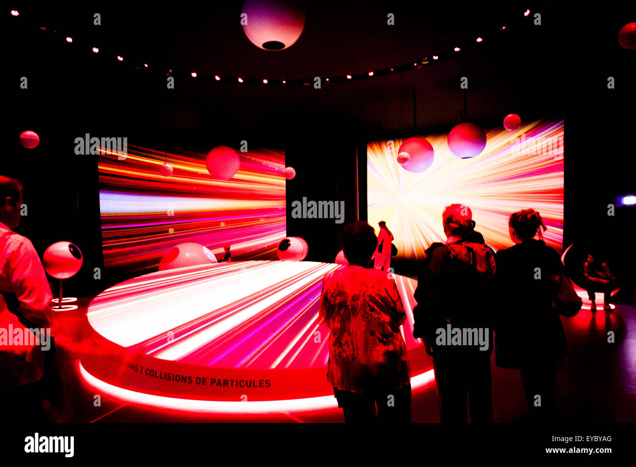 People at the CERN Visitor Centre in Geneva, Switzerland. CERN is the