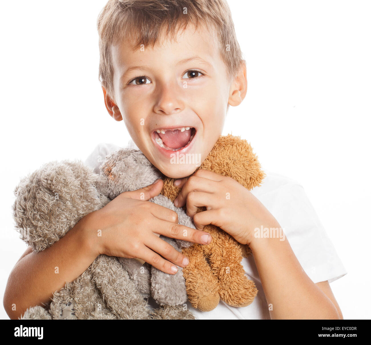 little cute boy with many teddy bears hugging isolated Stock Photo - Alamy