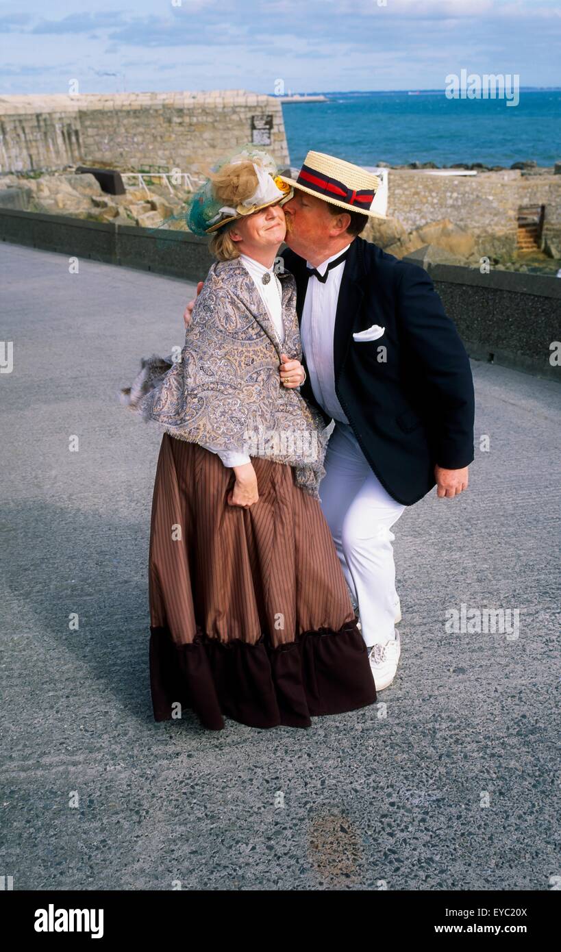 Couple In Costume On Bloomsday, Forty Foot Promontory, Dublin, Co Dublin, Ireland Stock Photo