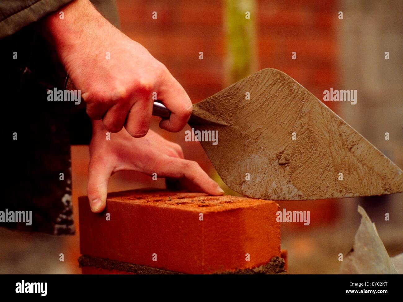 Construction; Bricklayer's Hands Stock Photo Alamy
